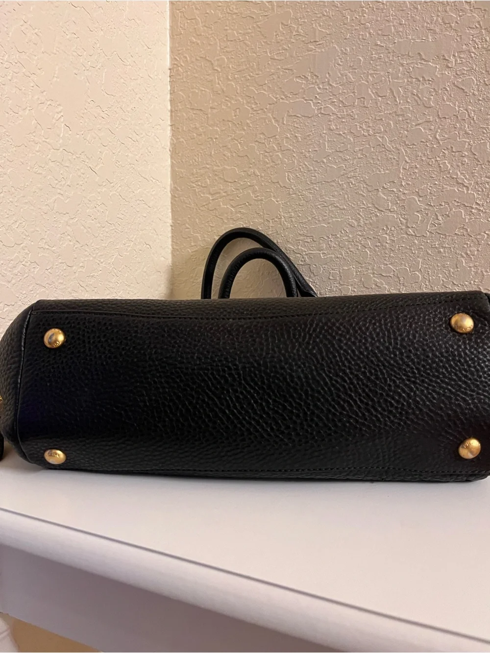 Prada Vintage Nero Pebble Leather Vitello Daino Bauletto Satchel, Gold Hardware